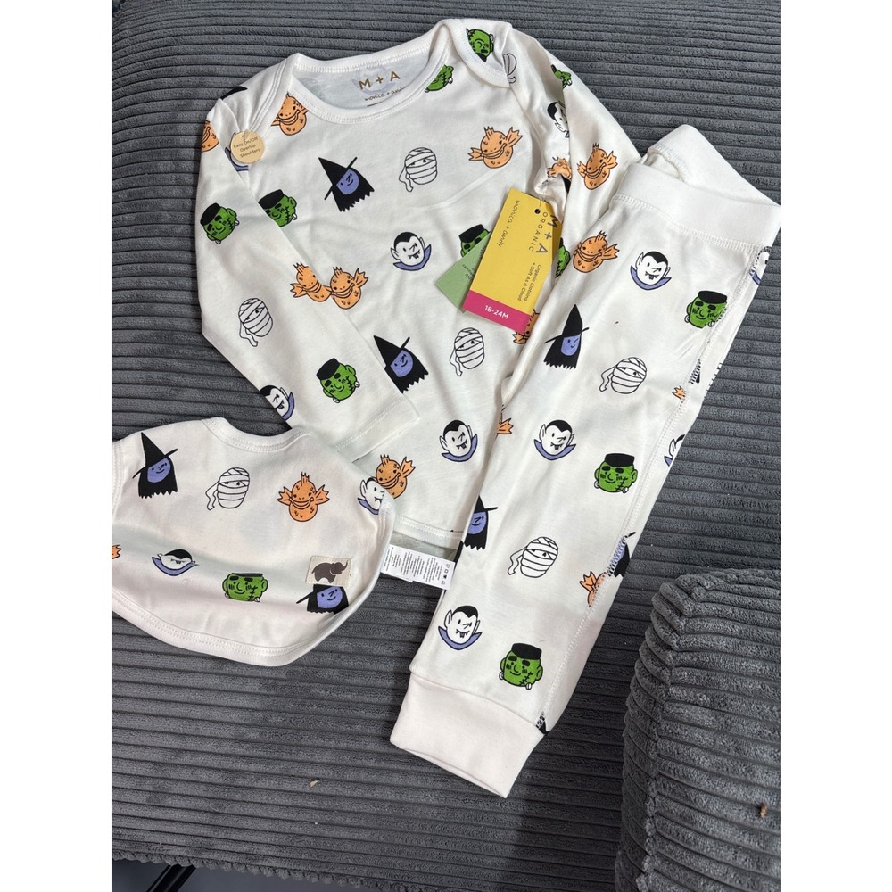 Monica + Andy Organic Halloween Bodysuit Leggings Bib Set 18-24M NEW
